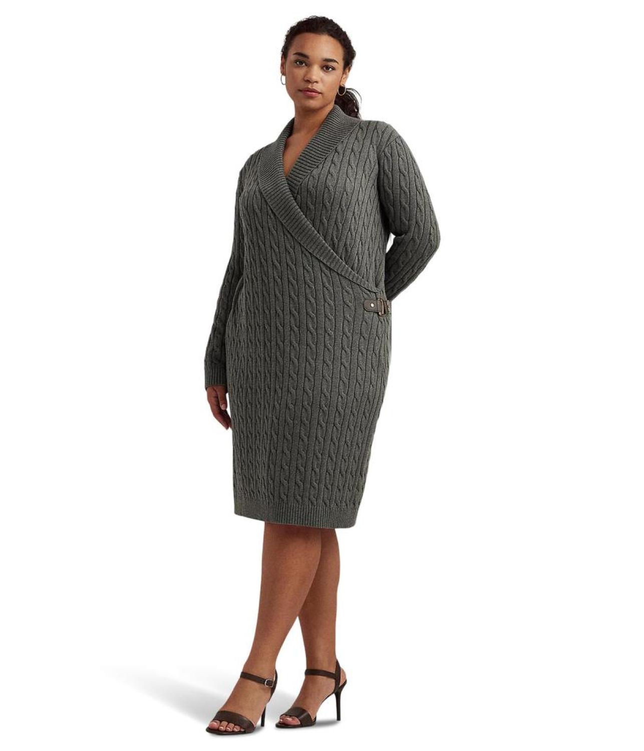 Plus Size Cable-Knit Buckle Trim Sweaterdress Plus Size Cable-Knit Buckle Trim Sweaterdress