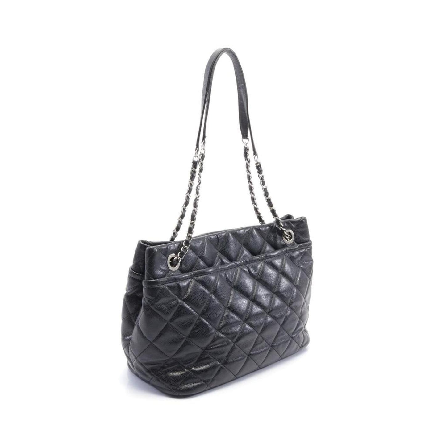 Matelasse Deca Coco Mark Chain Shoulder Bag Caviar Skin Silver Hardware