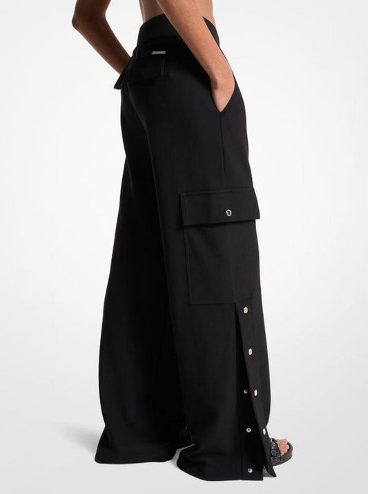 Stretch Crepe Wide-Leg Cargo Pants