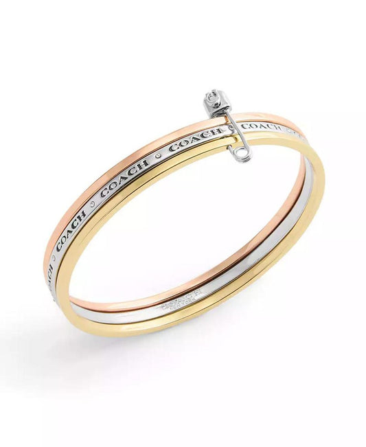 Faux Stone Signature Safety Pin Bangle Set