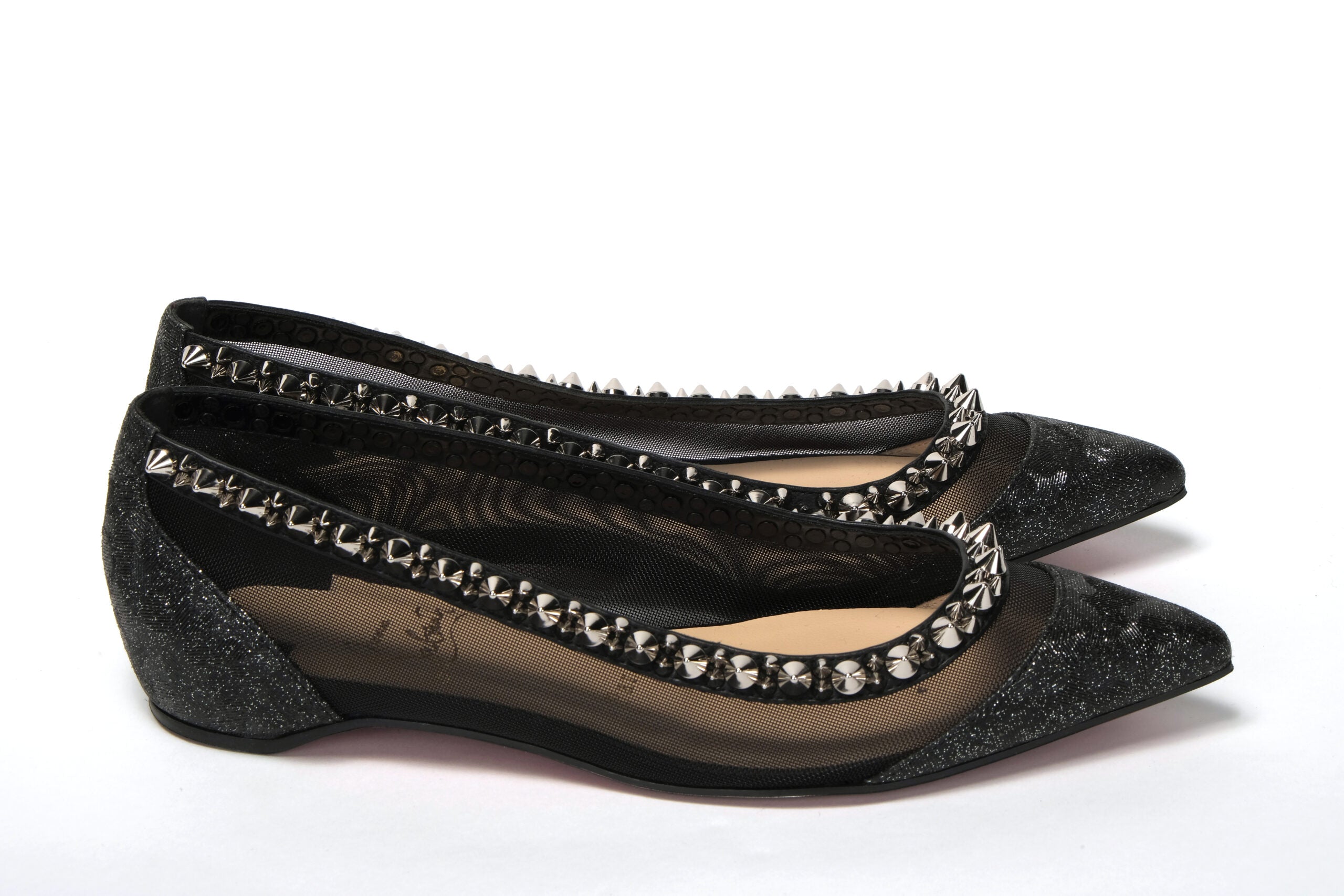 Black Galativi Spikes Christian Louboutin Black Silver Flat Point Toe