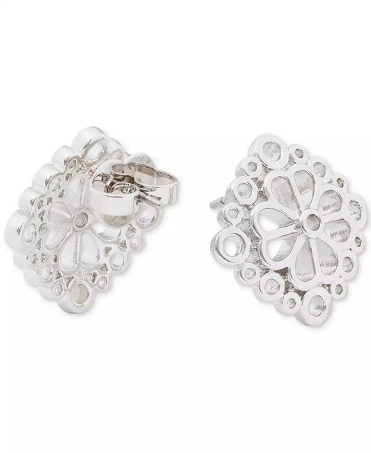 Silver-Tone Spade Flower Lace Stud Earrings