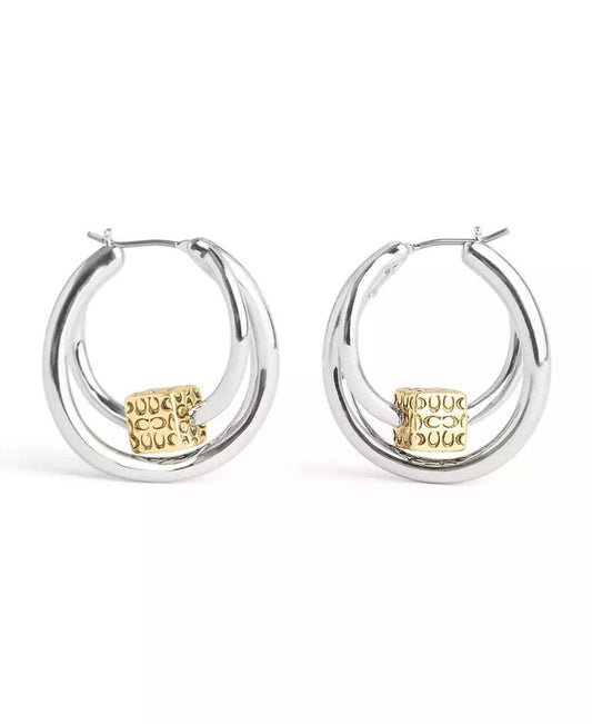 Two-Tone Signature Quilted Cube Double Hoop Earrings