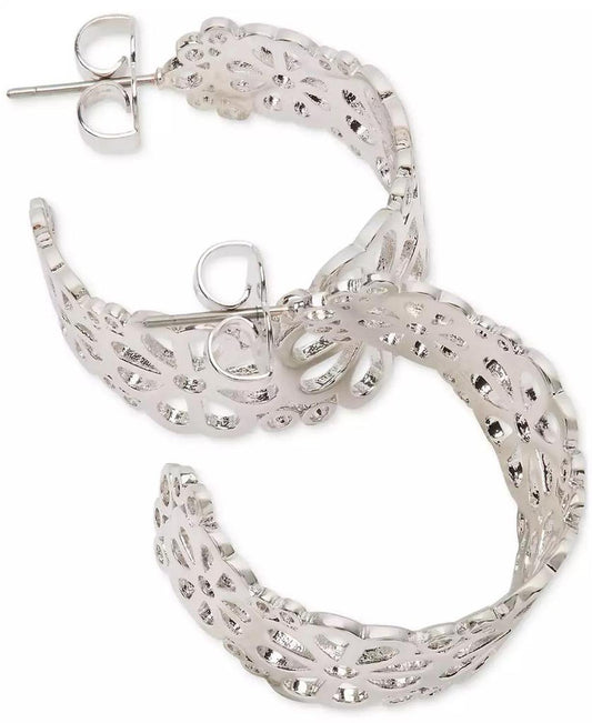Small Spade Flower Lace Hoop Earrings, 1.05"