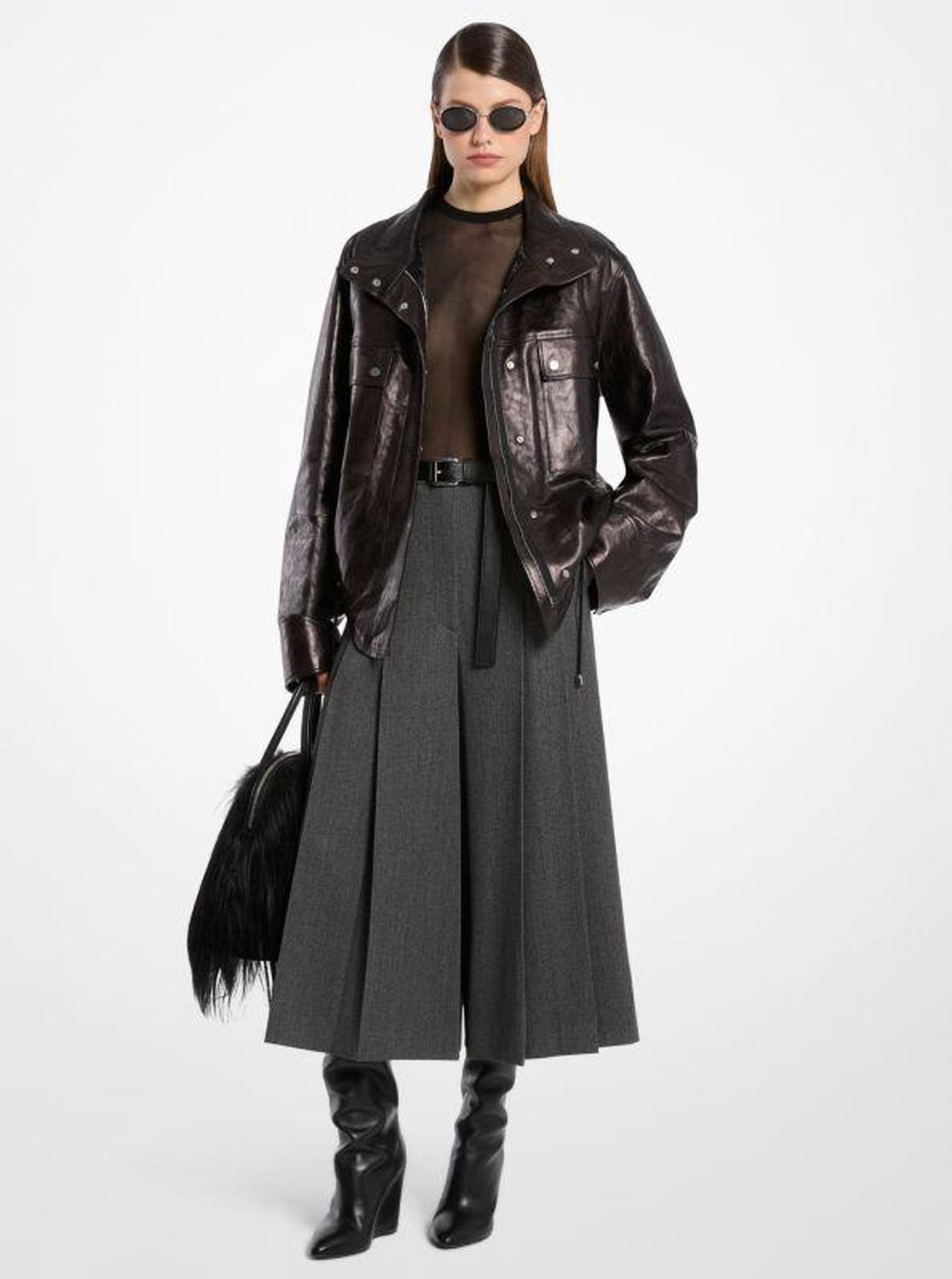 Washed Leather Bomber Jacket