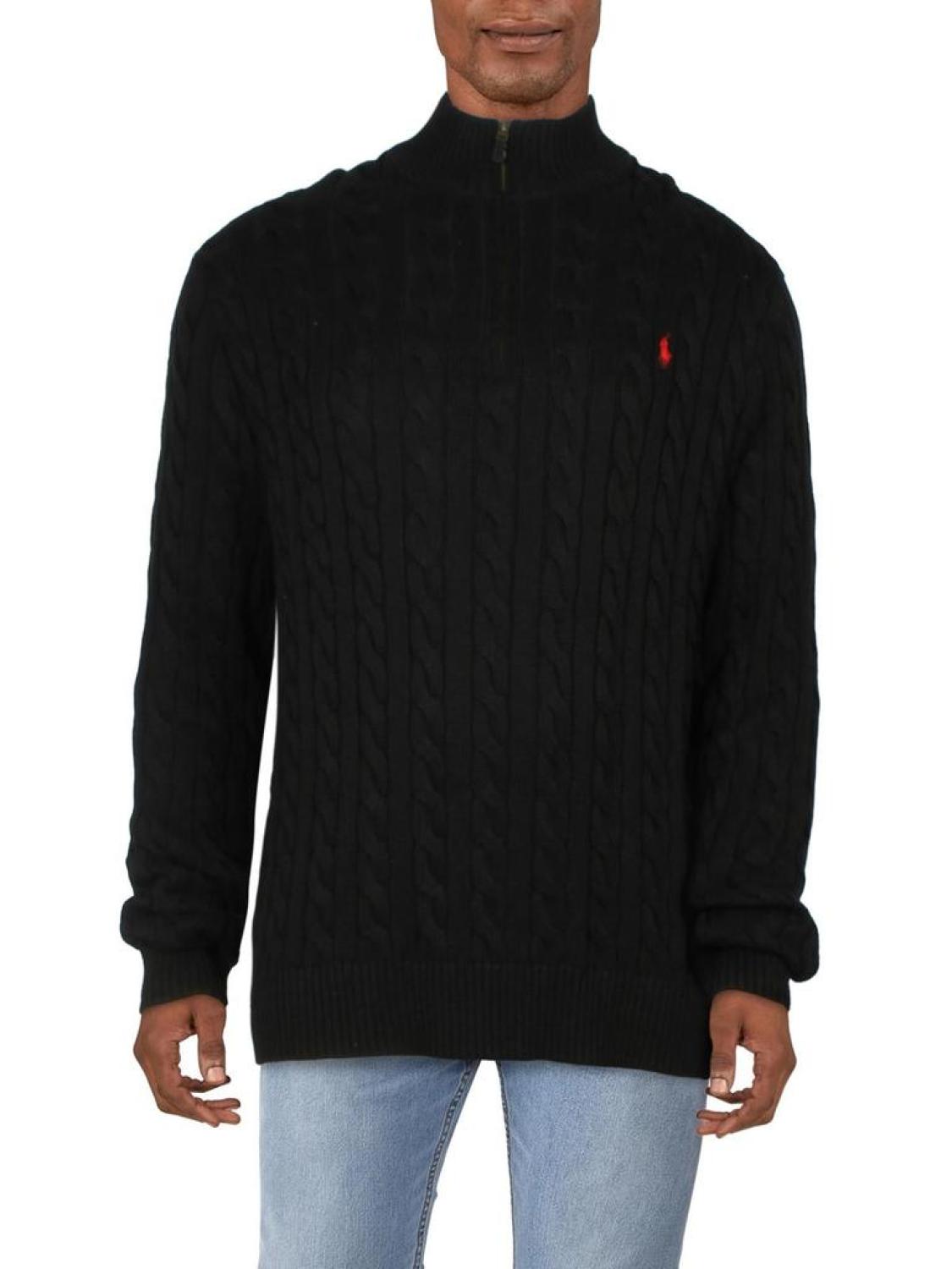 Big & Tall Mens Ribbed Trim Cotton Pullover Sweater