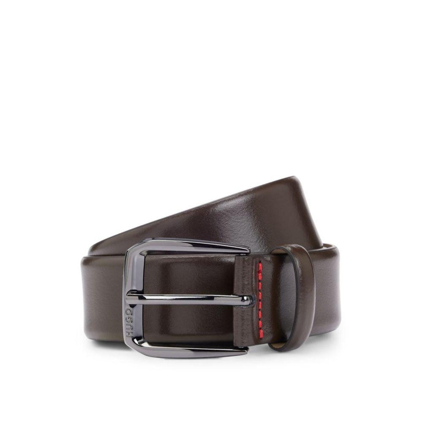 Italian-leather belt with branded buckle