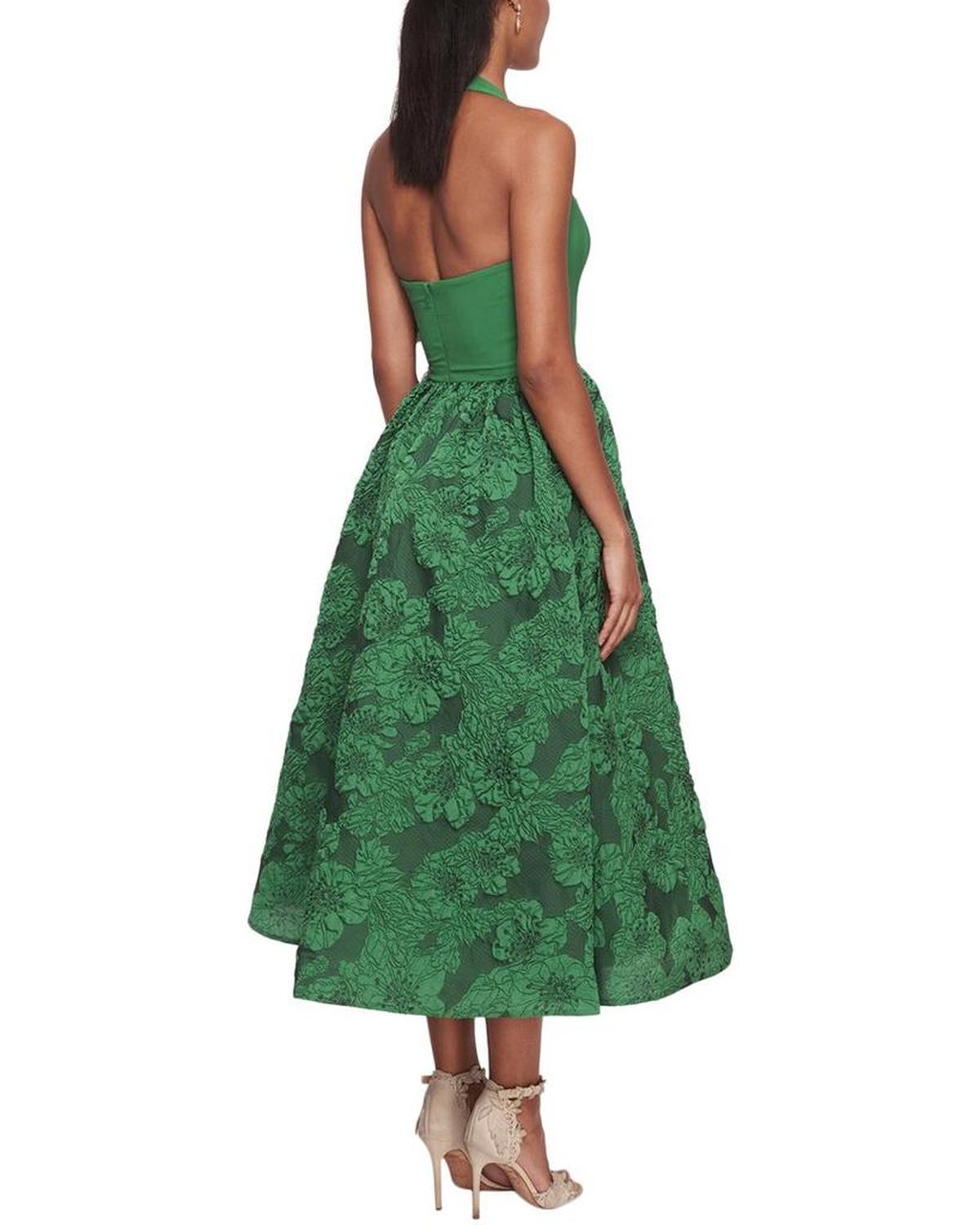 Marchesa Notte Halter Midi Stretch Crepe Dress