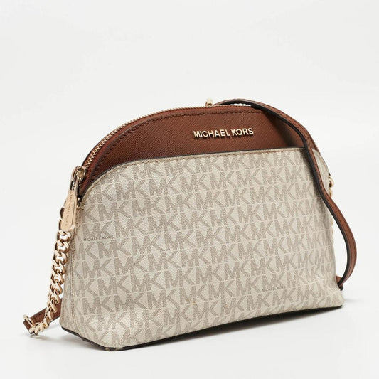 Michael Kors Signature Canvas And Leather Jet Set Dome Crossbody Bag