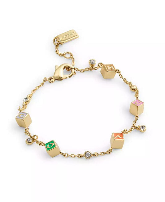 Faux Stone Signature Logo Enamel Cube Strand Bracelet