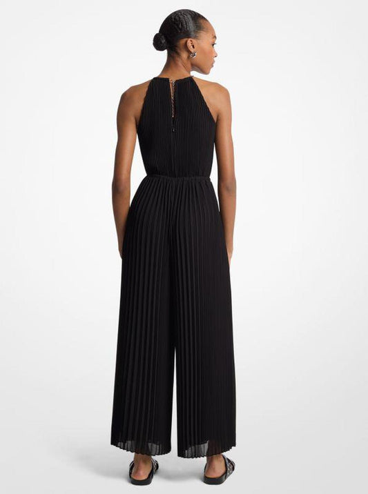 Pleated Georgette Halter Jumpsuit