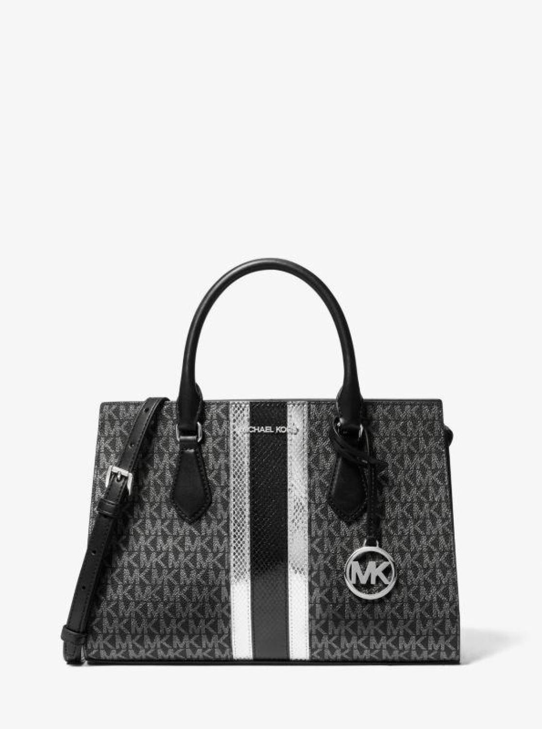 Sheila Medium Signature Logo and Metallic Satchel