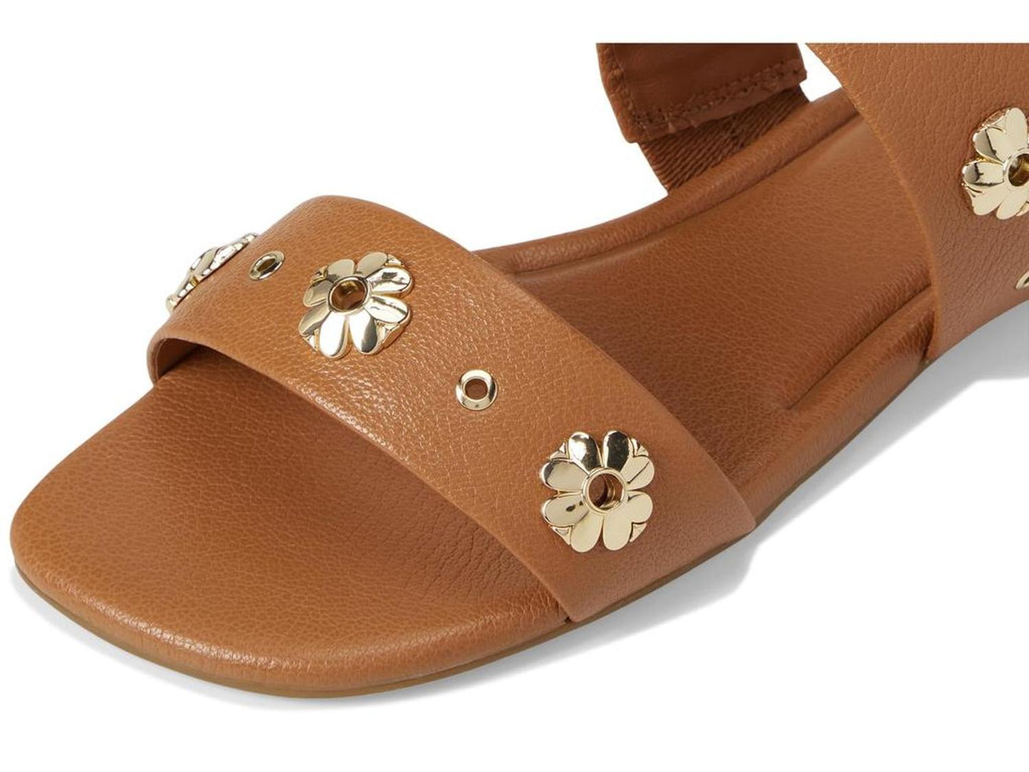 Spade Flower Stud Pebbled Leather Flat Sandal