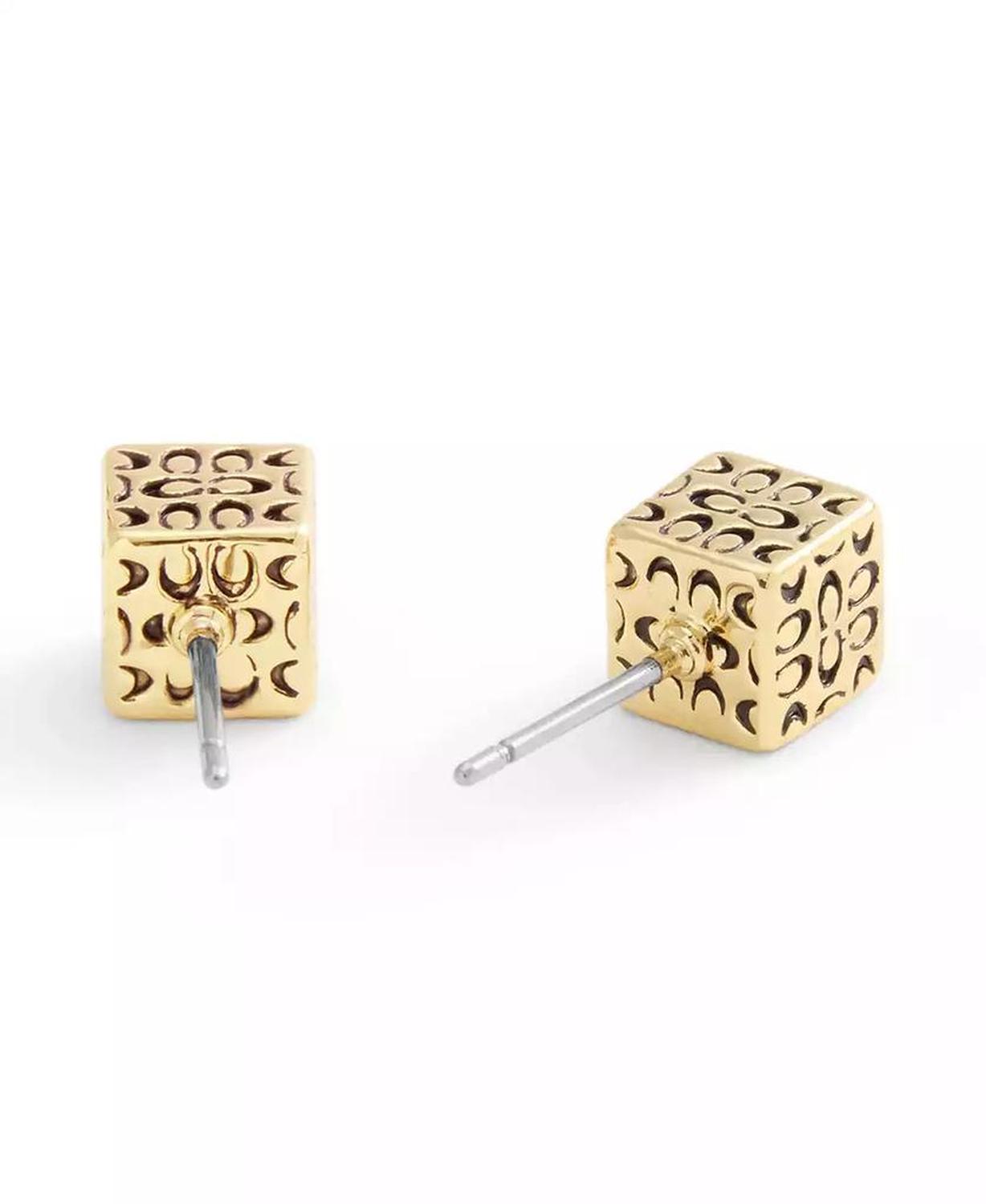 Gold Signature Quilted Cube Stud Earrings