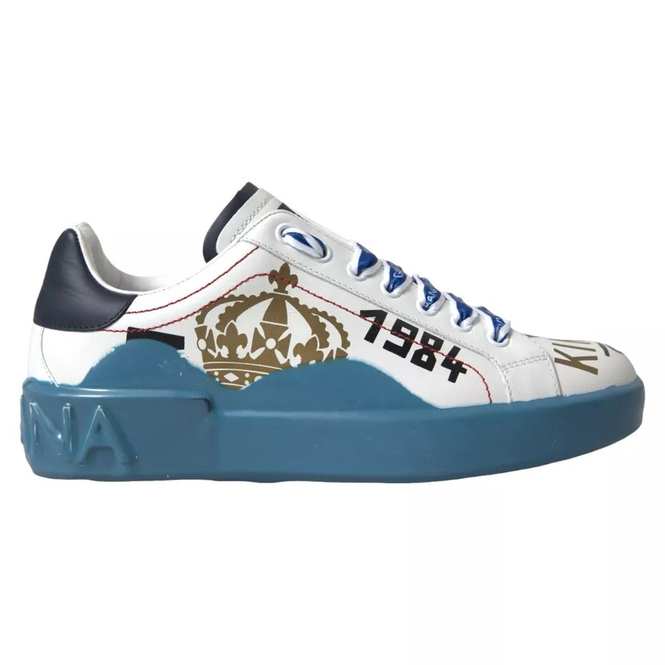 Dolce Gabbana Blue White Printed Portofino Melt Sneakers Shoes