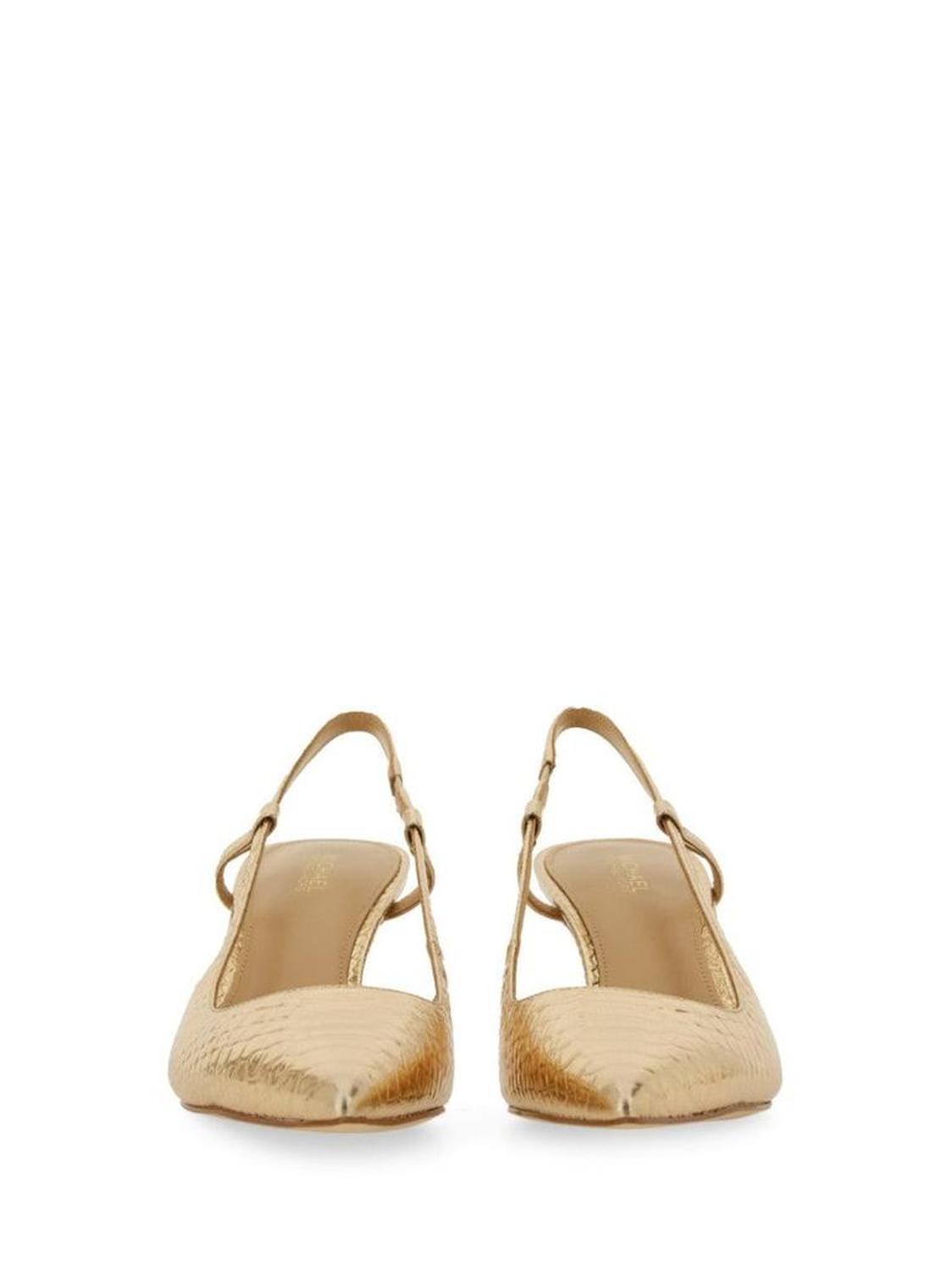 Textured Gold Slingback Pumps With Pointed Toe