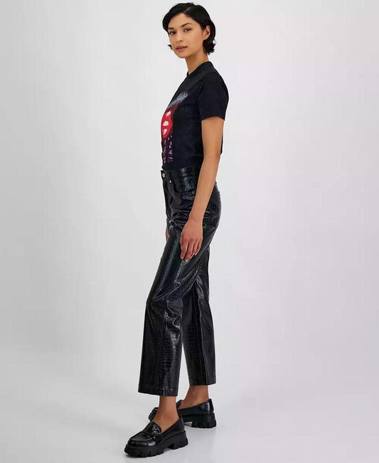 Women's Croc-Embossed Faux-Leather Ankle Pants