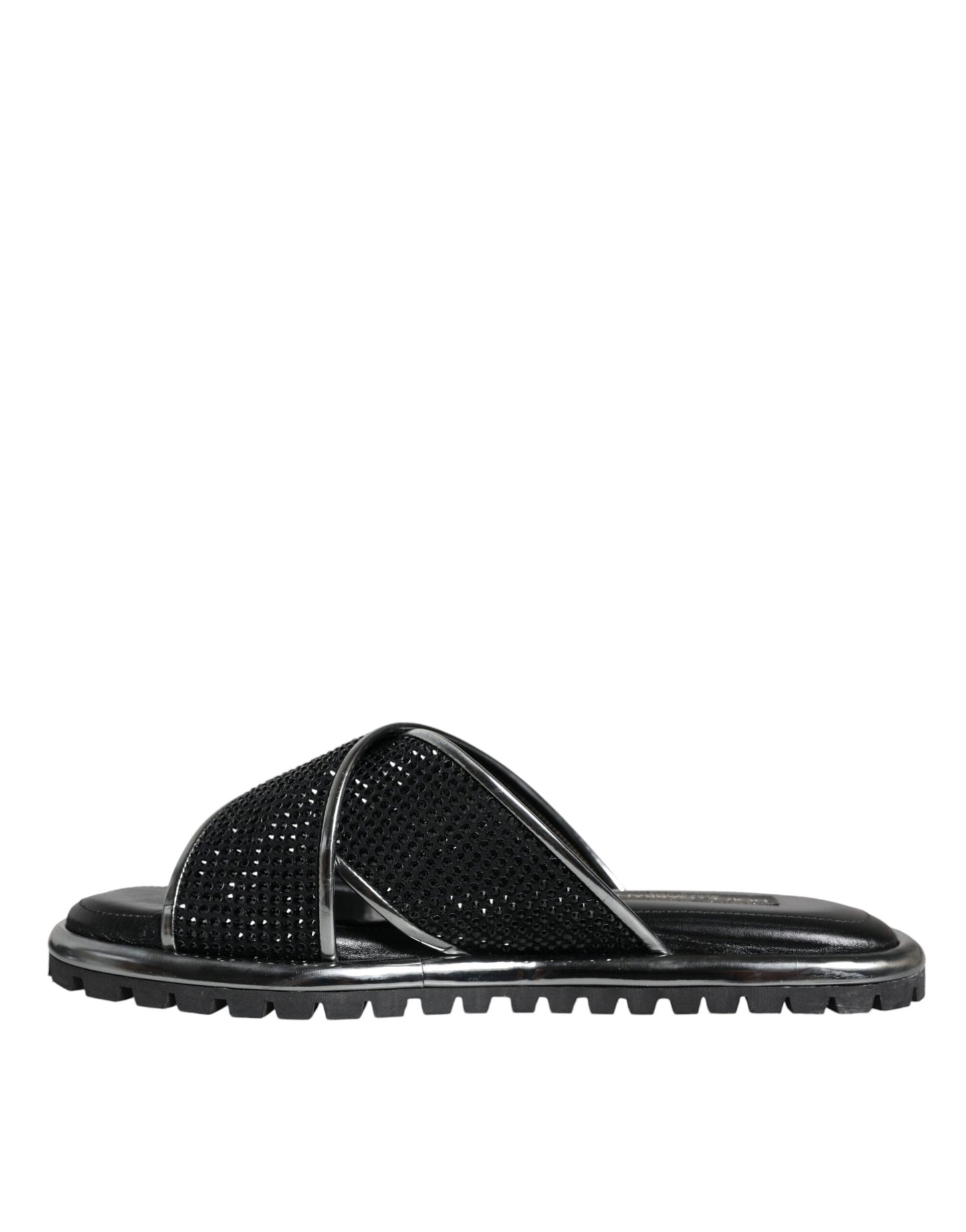 Dolce & Gabbana Black Strass Criss-Cross Slide Sandals Shoes