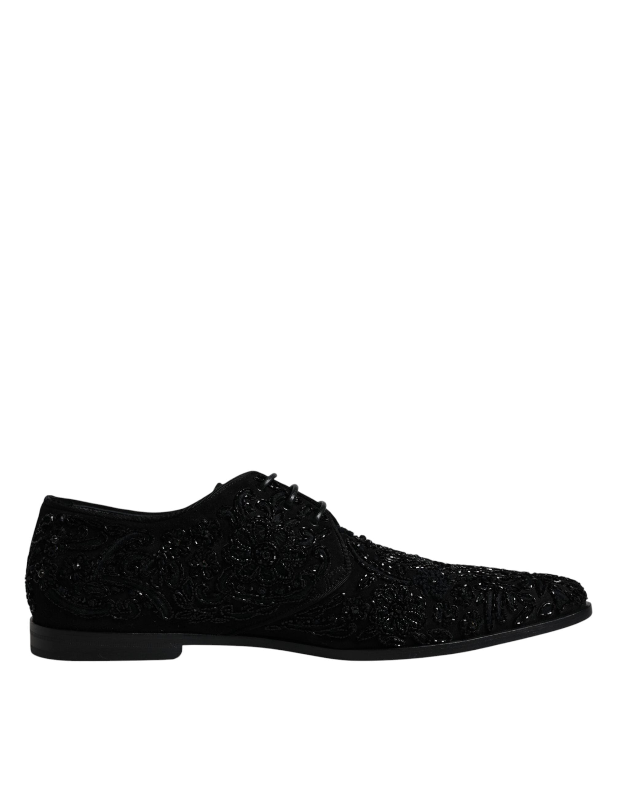 Dolce & Gabbana Black Embellished Suede Derby Formal Shoes Dolce & Gabbana Black Embellished Suede Derby Formal Shoes