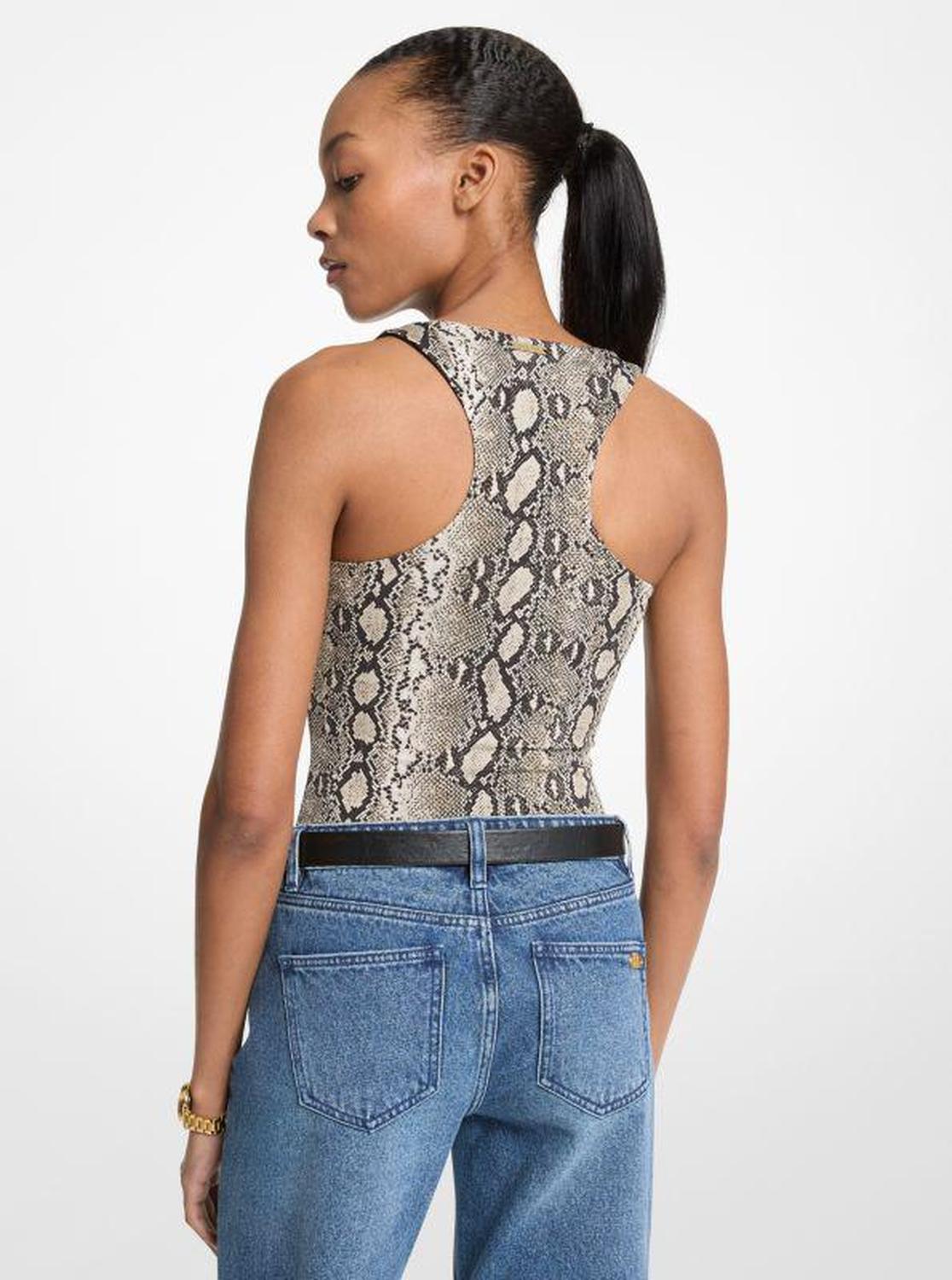 Snake Print Scoop-Neck Bodysuit