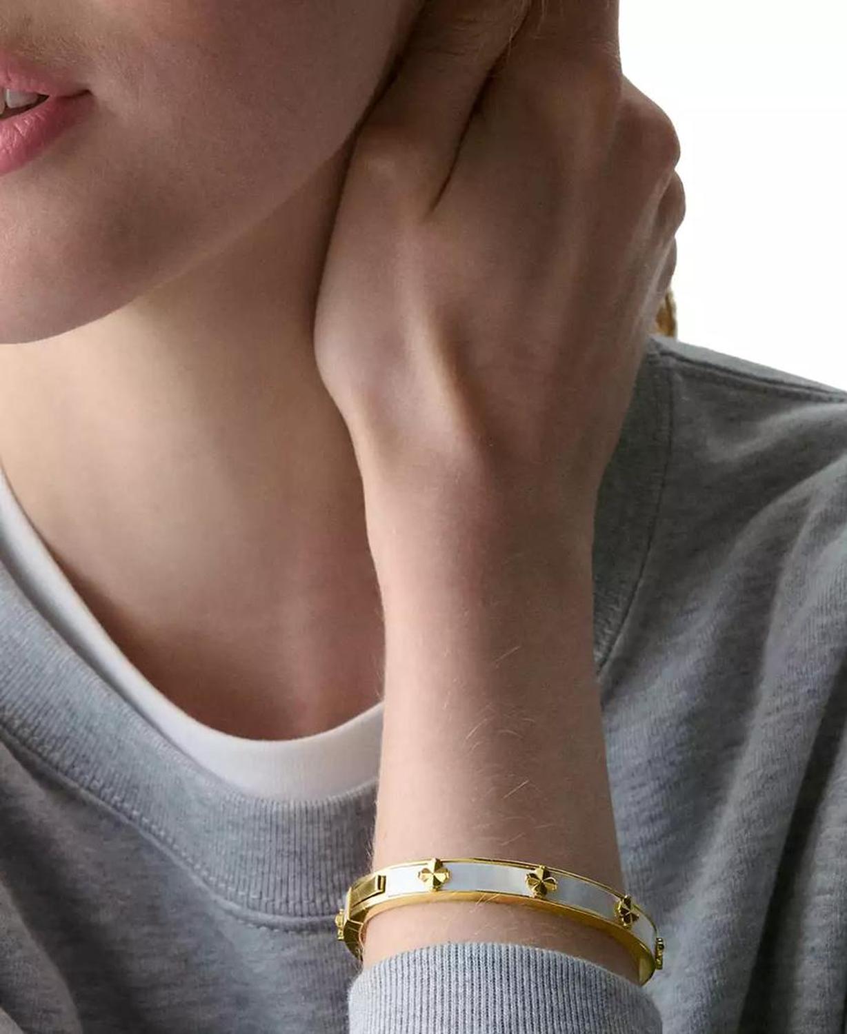 Imitation Pearl Gold Hinge Bangle Bracelet