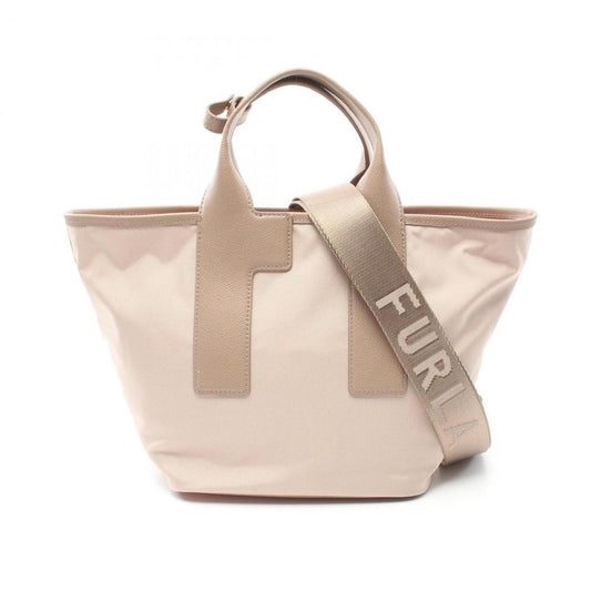 pink Leather Nylon Canvas Handbag