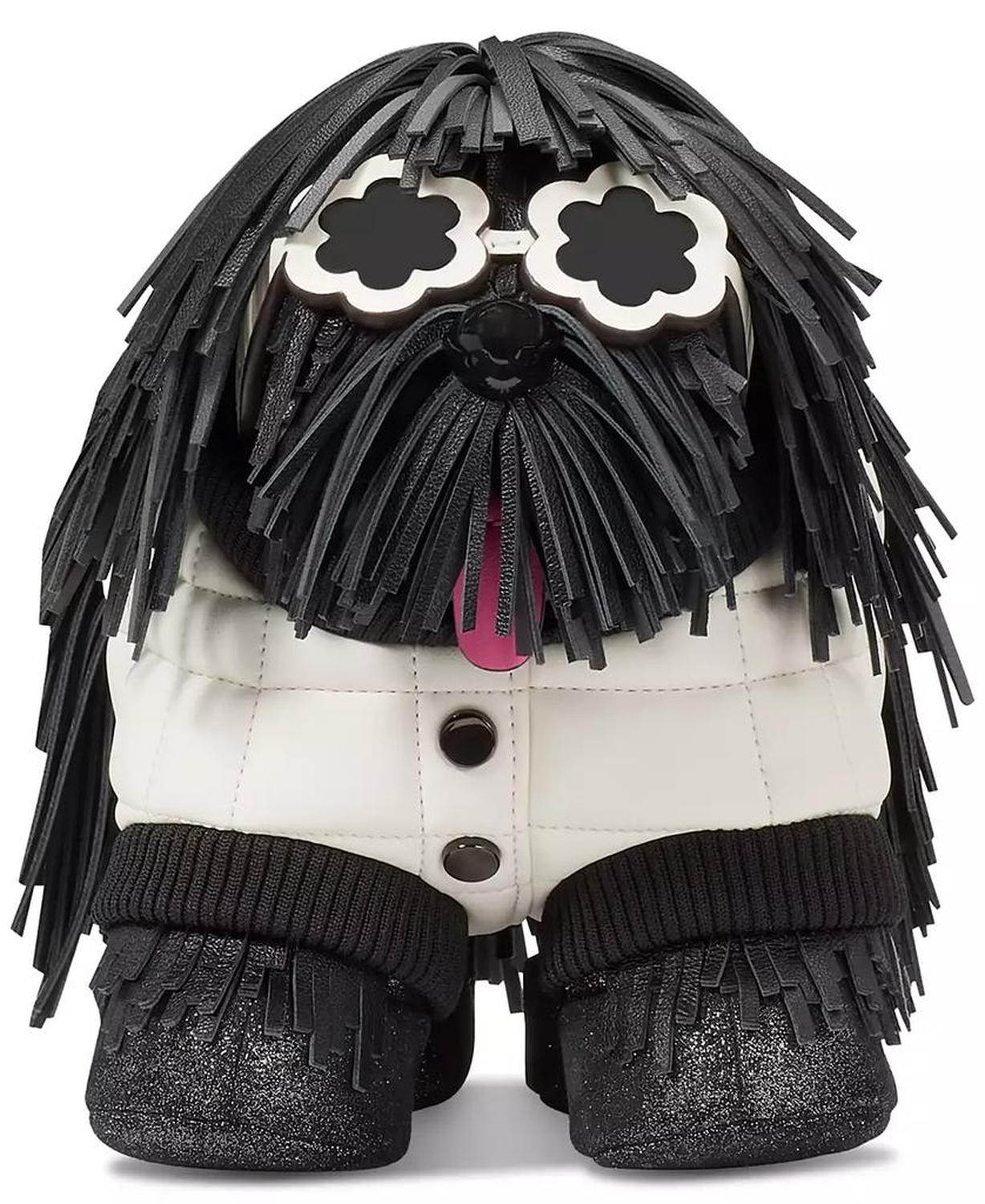 Shaggy Fabric & Fringed Leather Small 3D Dog Crossbody