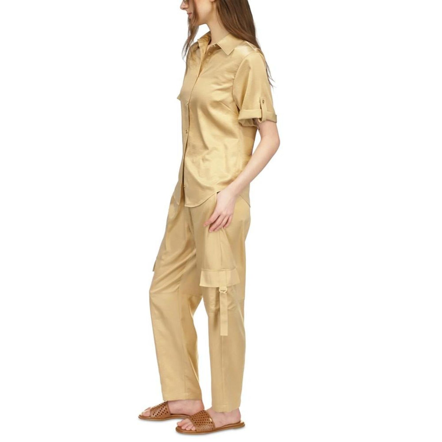 Women's Satin Button-Front Top