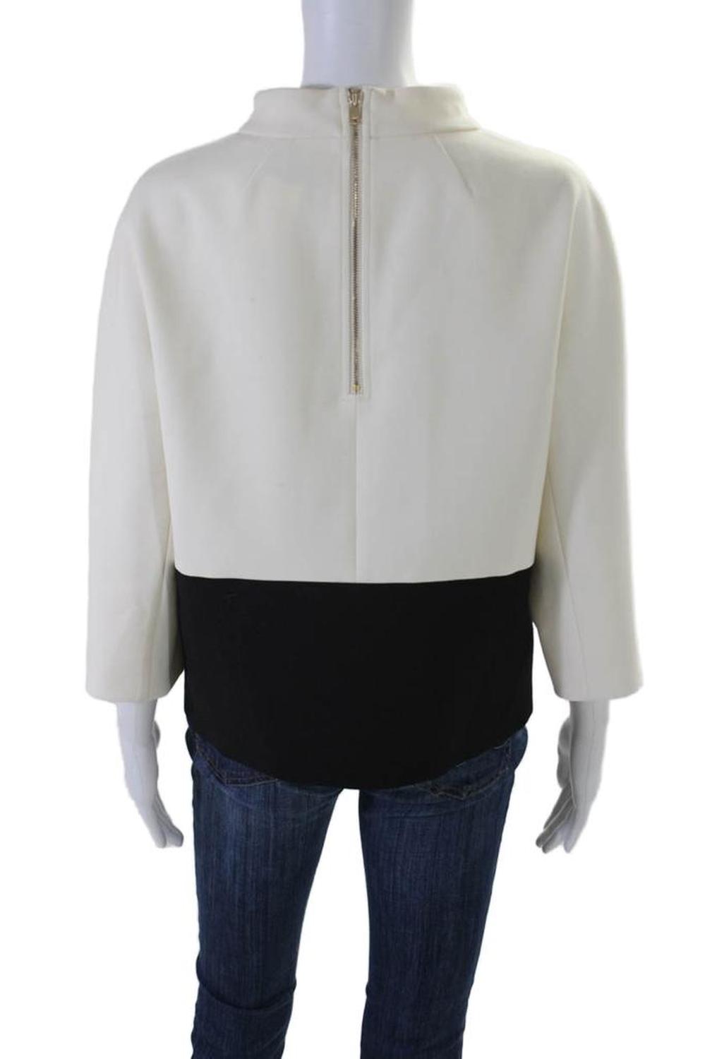 Max Mara Womens Wool Crepe Colorblock Print Mock Neck Top White Black