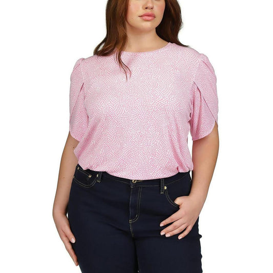 Petites Womens Printed Tulip Sleeves Pullover Top