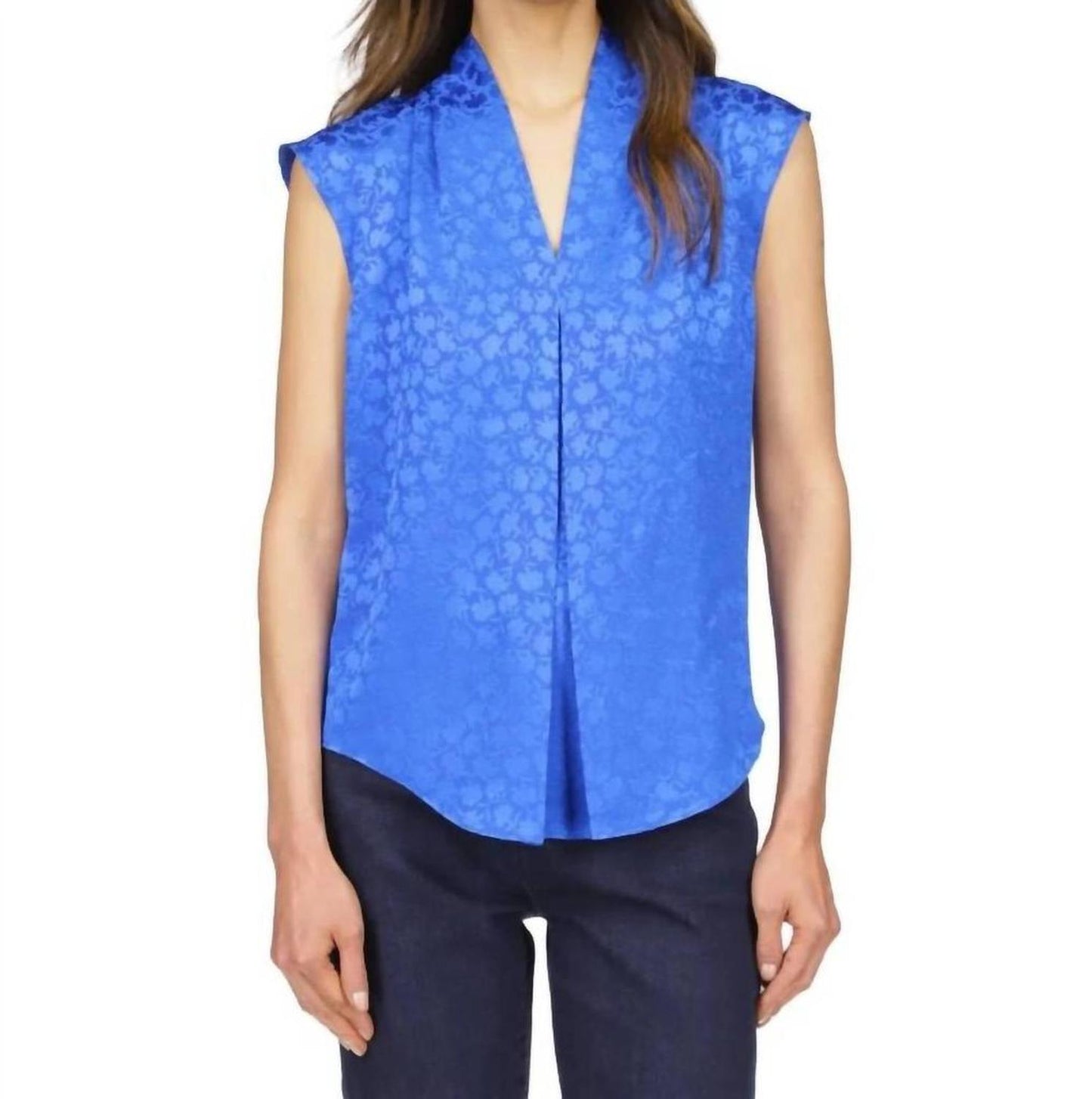 Fleur Jacquard Sleeveless Silk Top In Grecian Blue