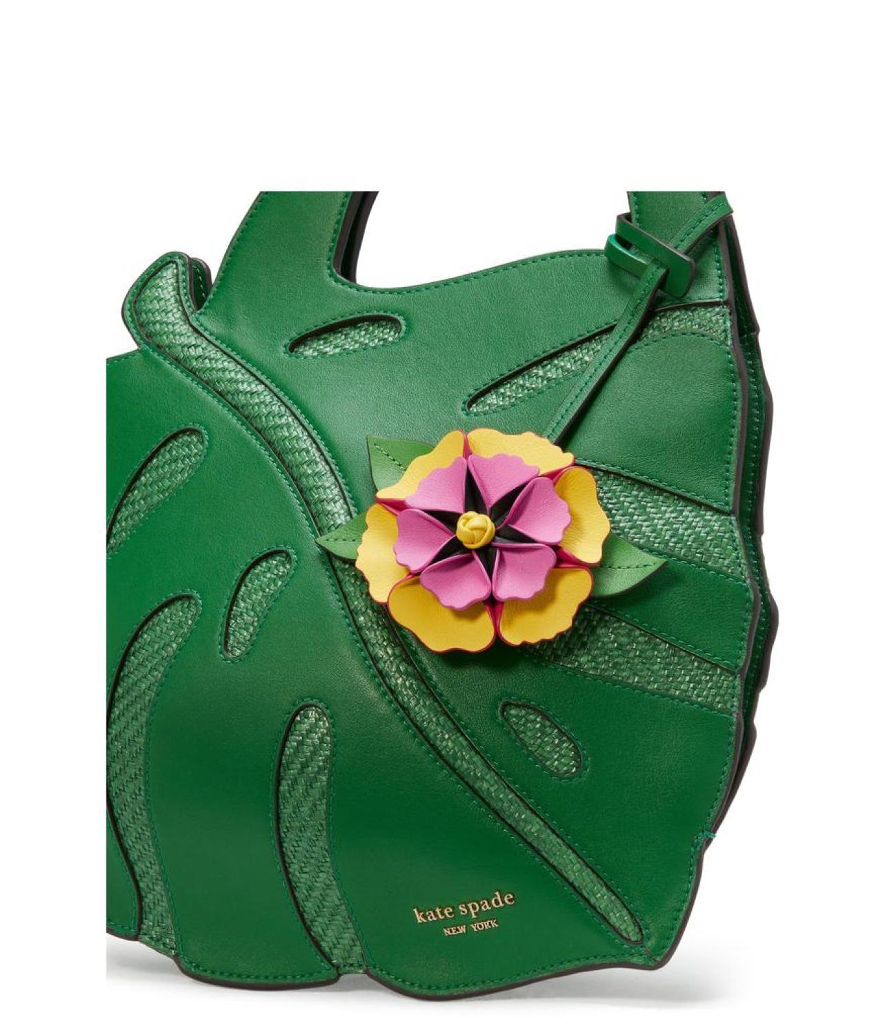 Playa Leather And Straw 3D Leaf Tote