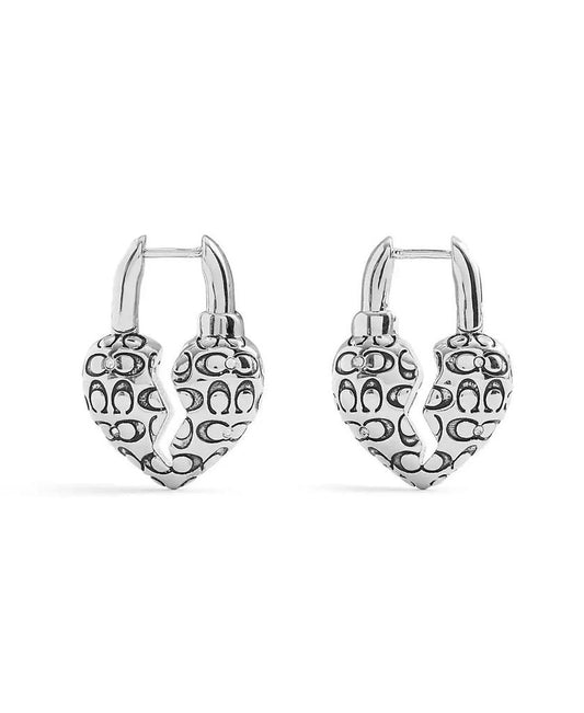 Faux Stone Signature Quilted Broken Heart Huggie Earrings
