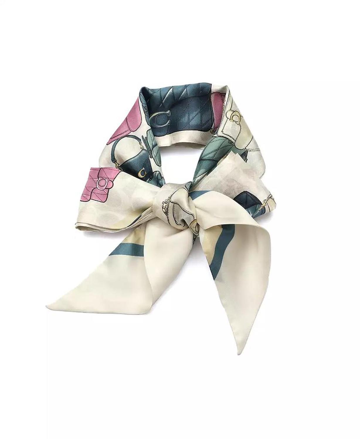 Stacked Tabby Bags Print Silk Skinny Scarf
