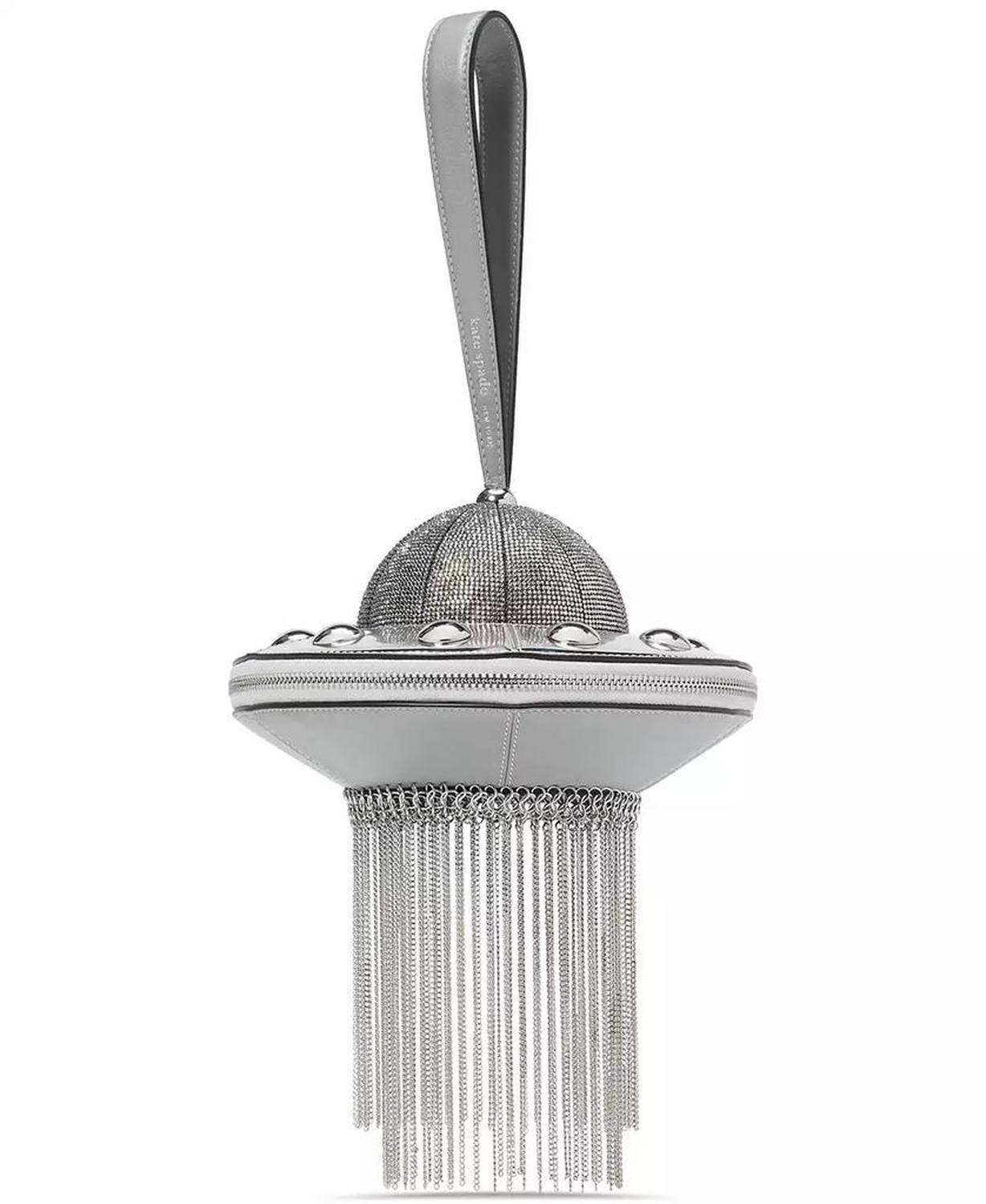 Spaced Out Embellished Metallic Leather 3D UFO Top Handle