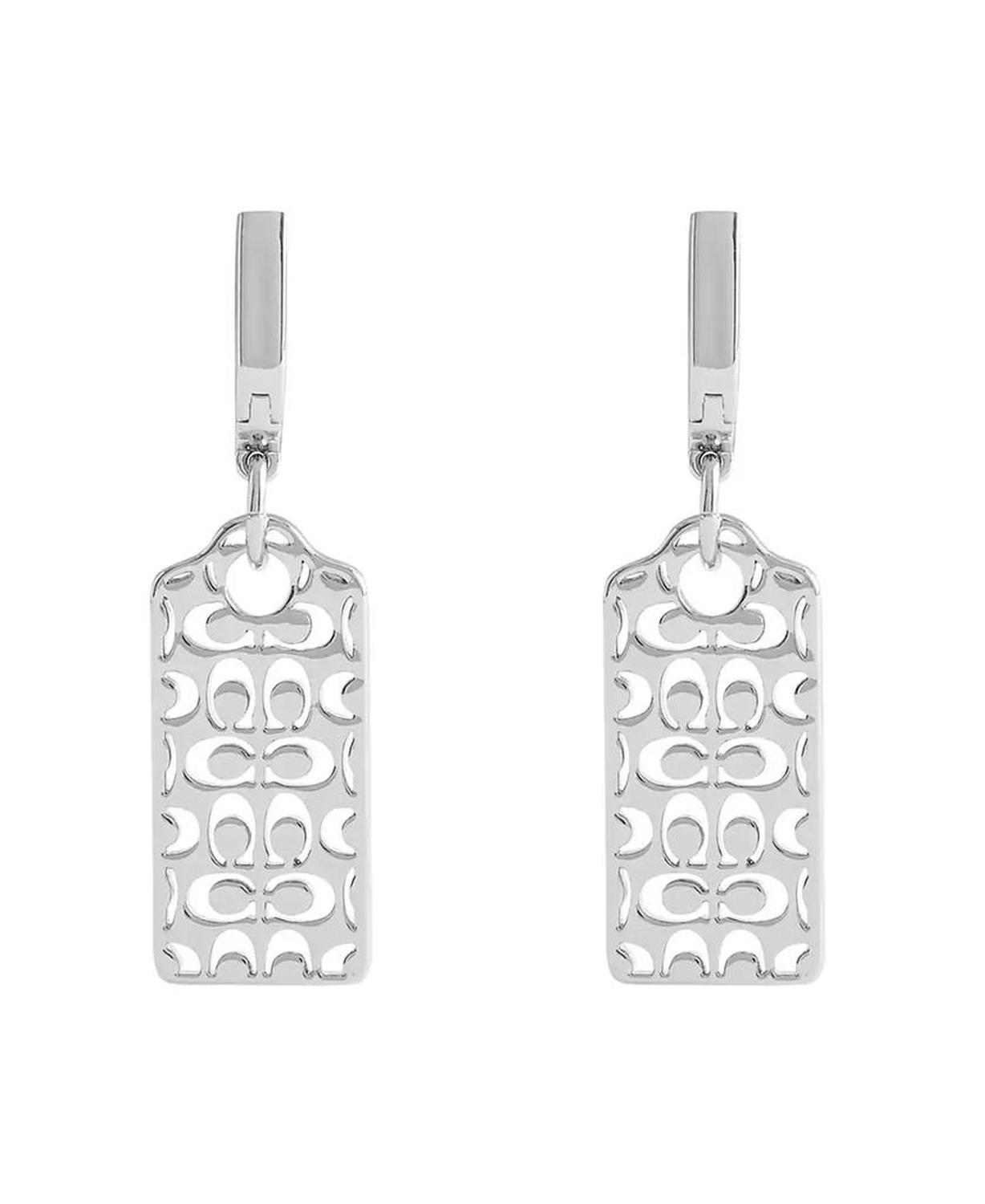 Rhodium Plated Hangtag Drop Earrings