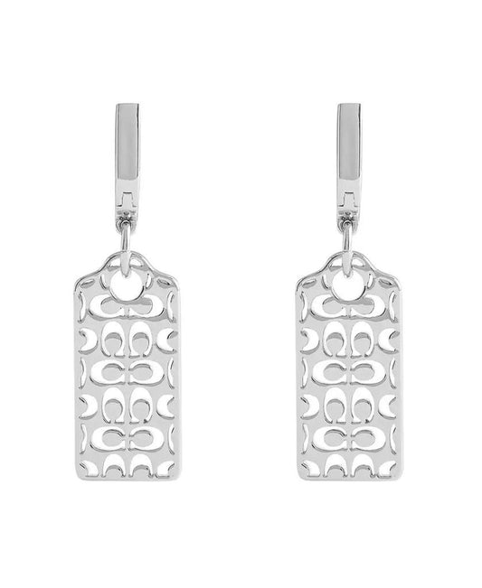 Rhodium Plated Hangtag Drop Earrings