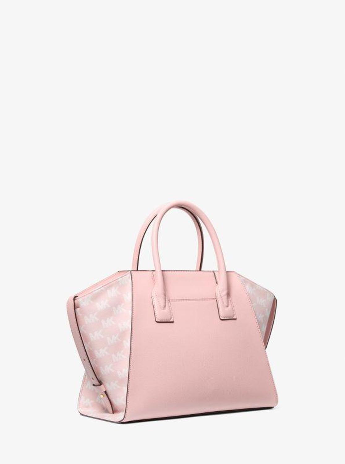 Avril Large Leather and Logo Jacquard Satchel
