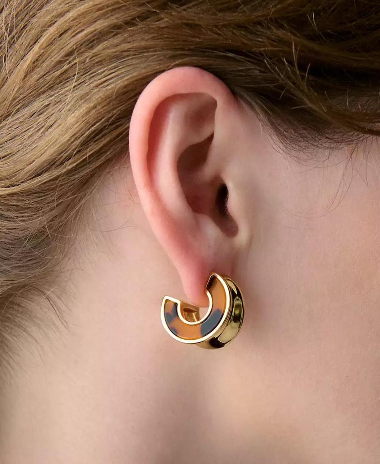 Gold-Tone Bold Tortoise Small Hoop Earrings, 0.82"