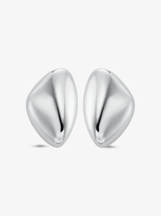 Large Precious Metal-Plated Brass Pebble Earring