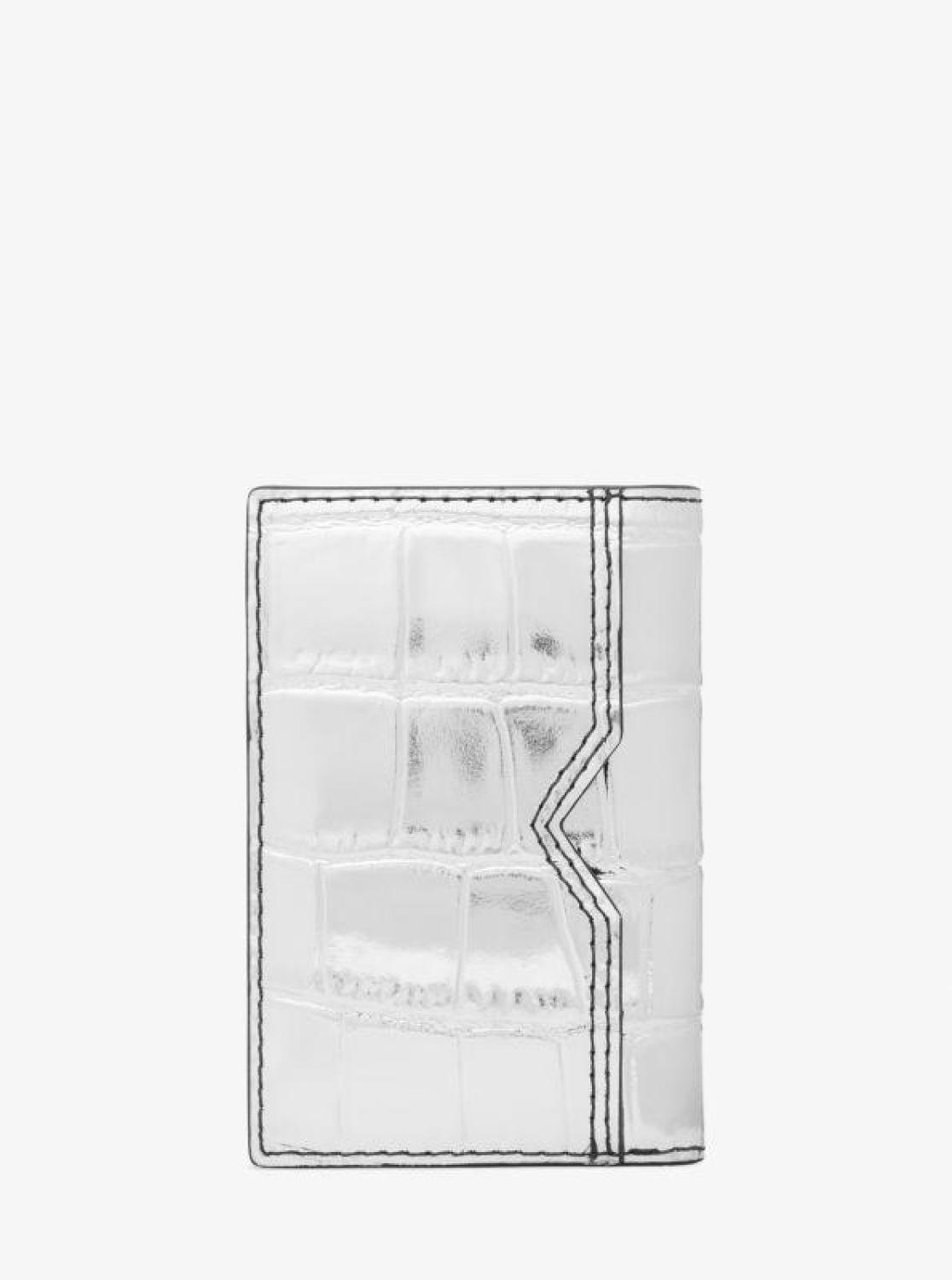 Hudson Metallic Crocodile Embossed Leather Bi-Fold Card Case