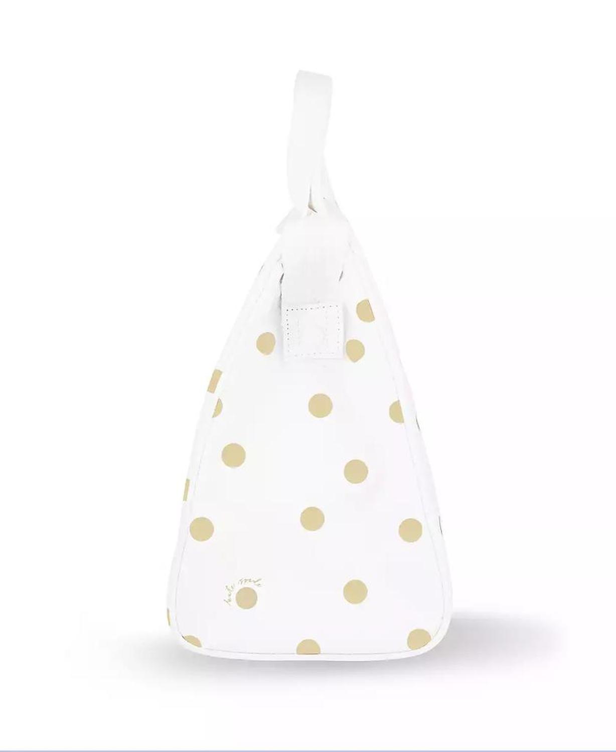 Lunch Bag - White with Gold Polka Dots