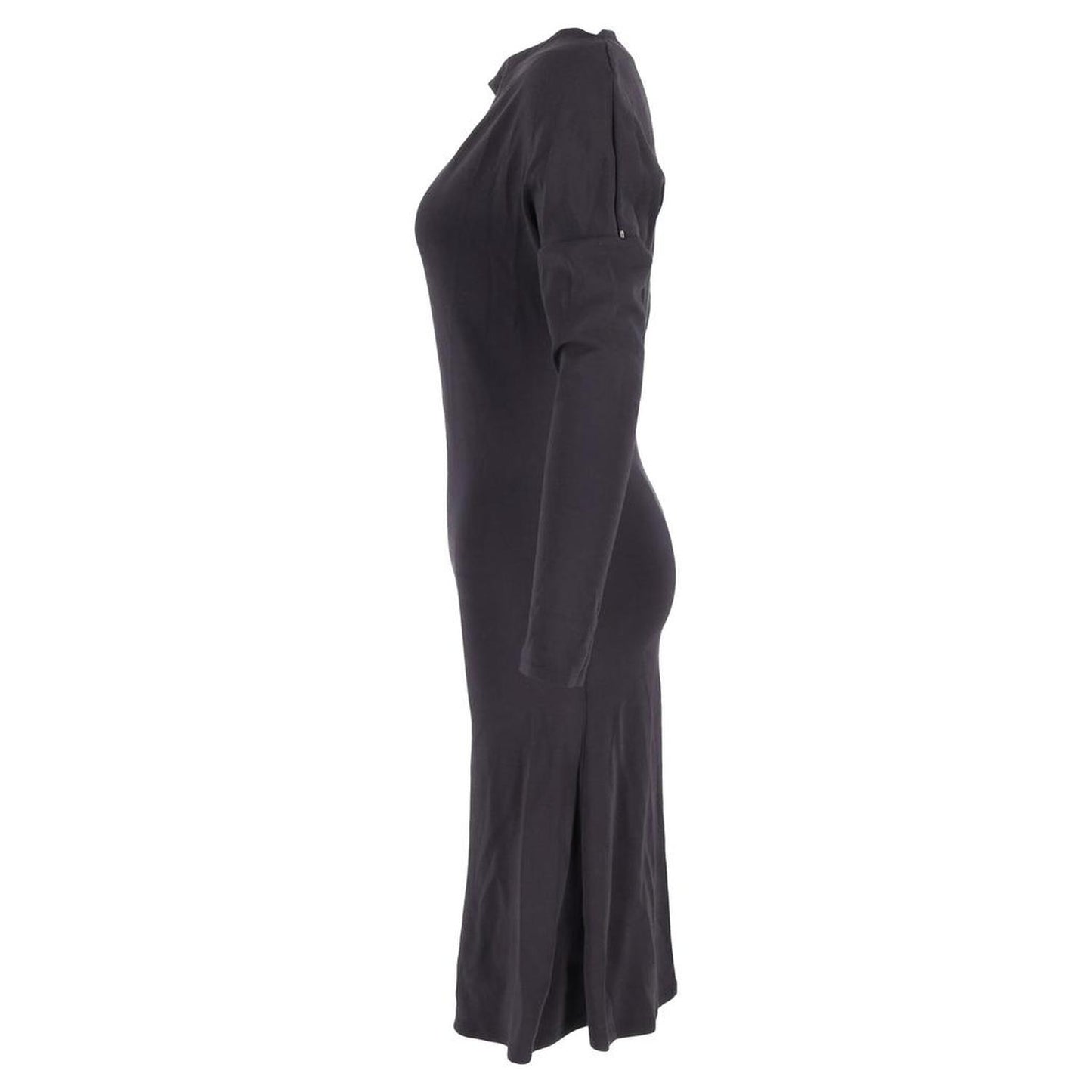 Boat Neck Midi Long Sleeve Dress in Black Cotton