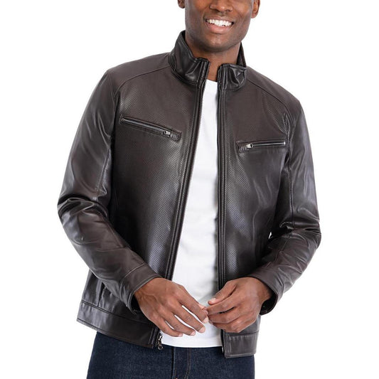 Mens Perforated Faux Leather Motorcycle Jacket