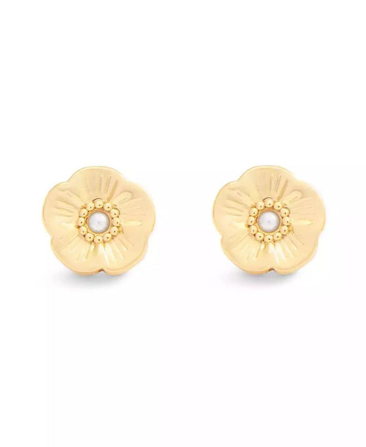 Faux Cultivated Pearl Signature Heritage Tea Rose Stud Earrings