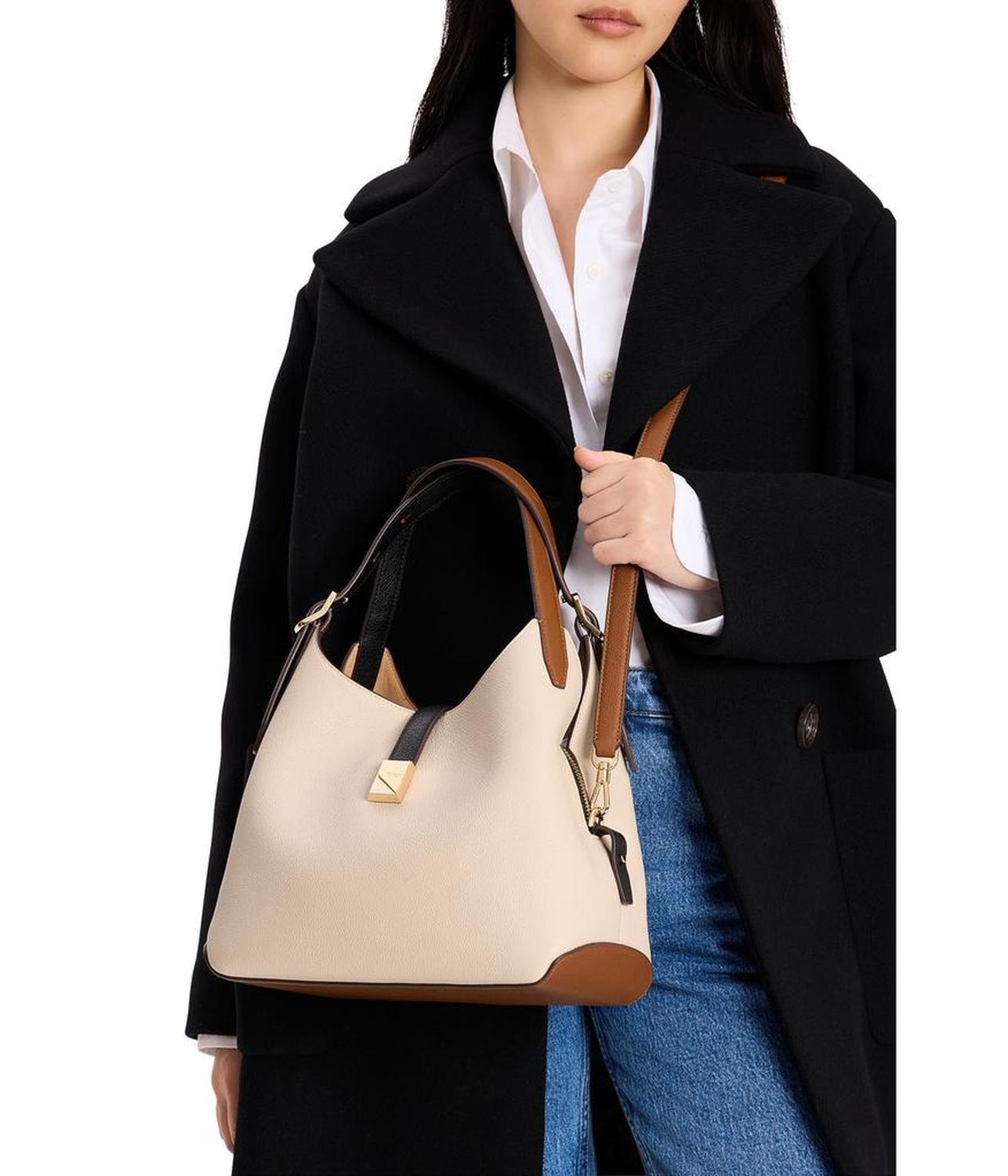 Deco Colorblocked Pebbled Leather Medium Crossbody Tote