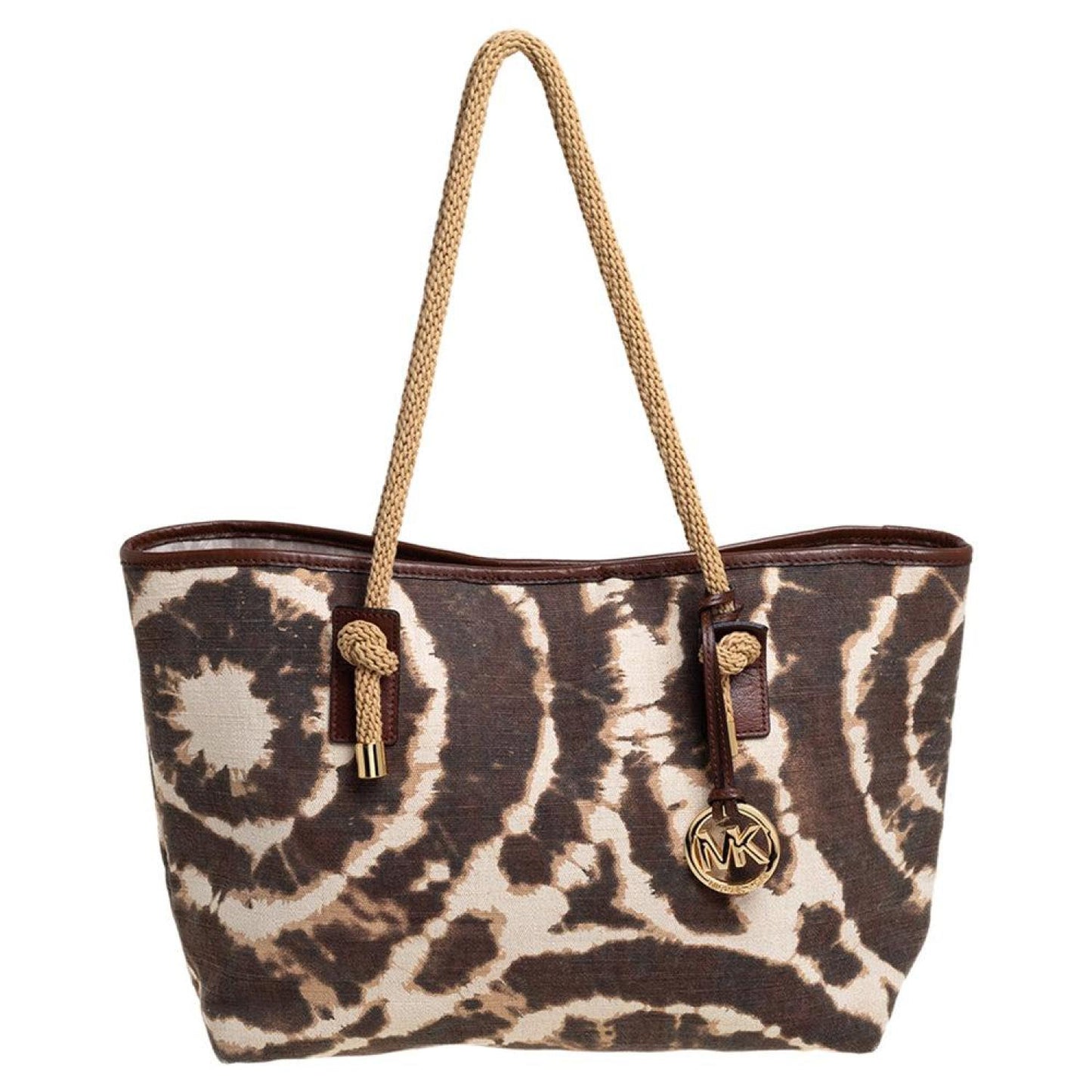 Michael Michael Kors Brown/beige Printed Canvas Rope Handle Tote