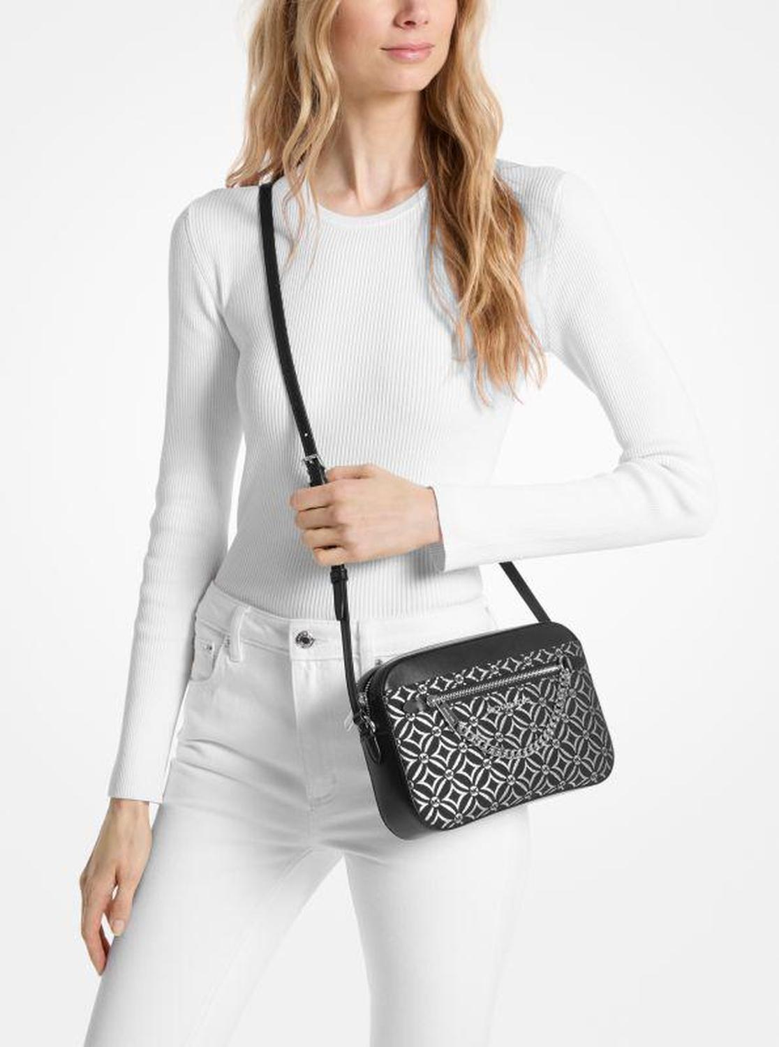 Jet Set Large Metallic Logo Jacquard Crossbody Bag