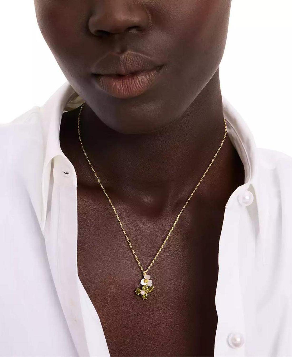 Mixed Stone Flower Pendant Necklace, 16" + 3" extender