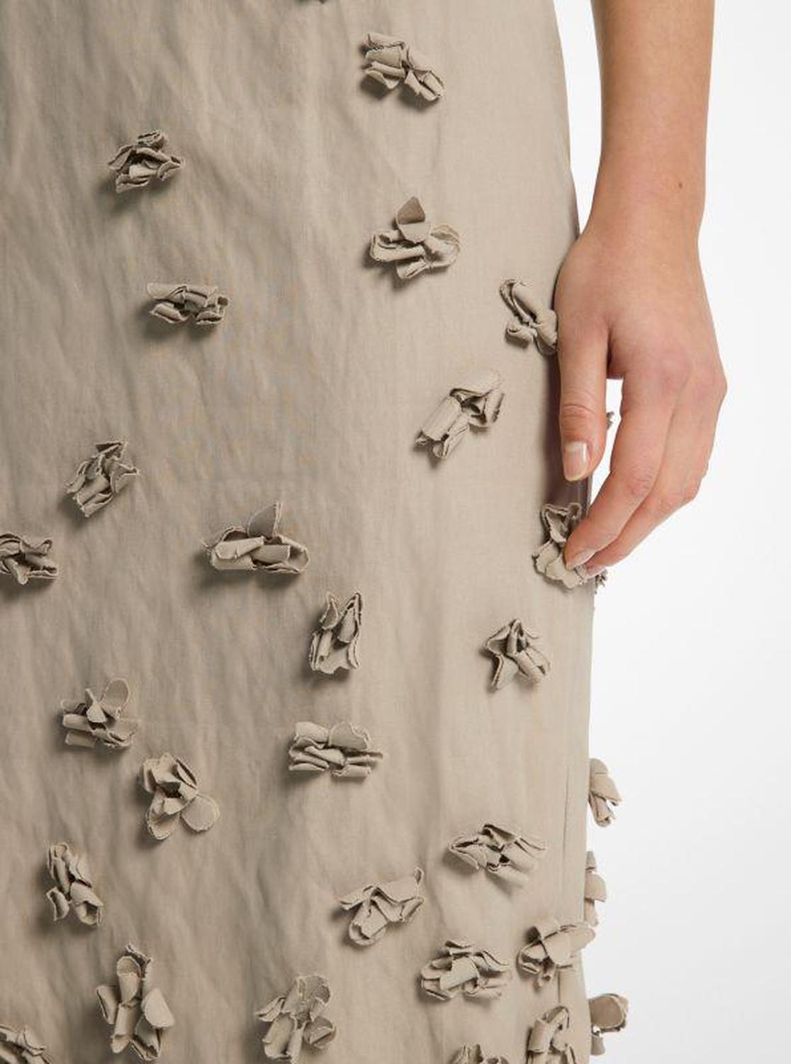 Hand-Embroidered Floral Crushed Cotton Gabardine Skirt